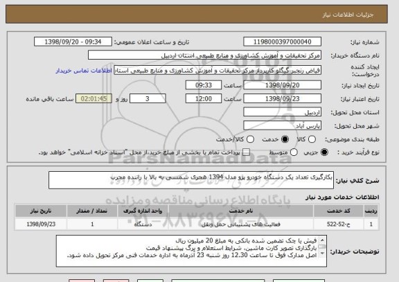 استعلام بکارگیری تعداد یک دستگاه خودرو پژو مدل 1394 هجری شمسی به بالا با راننده مجرب 