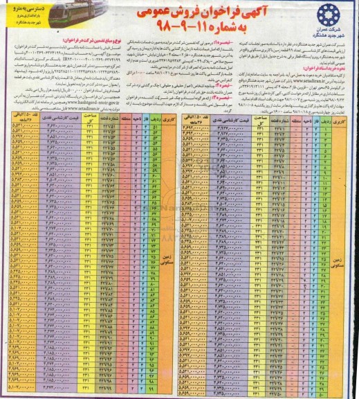 مزایده مزایده فروش 99 قطعه زمین با کاربری مسکونی 