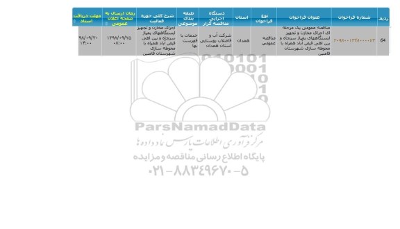 مناقصه اجرای مخازن و تجهیز ایستگاهها