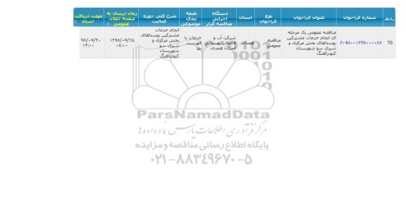 مناقصه انجام خدمات مشترکین روستاهای تحت پوشش, سامانه تدارکات الکترونیکی دولت 