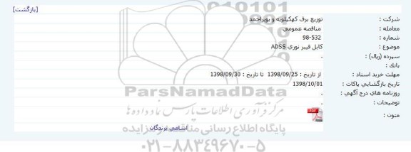 مناقصه کابل فیبرنوری ADSS