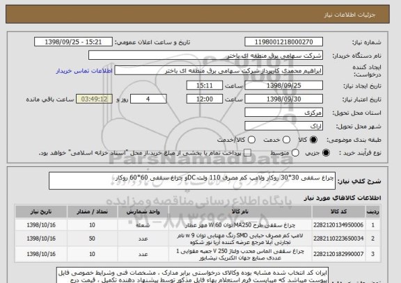 استعلام چراغ سقفی 30*30 روکار ولامپ کم مصرف 110 ولت DCو چراغ سقفی 60*60 روکار