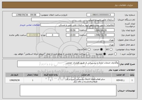 استعلام واگذاری خدمات اداری و پشتیبانی از طریق قرارداد حجمی