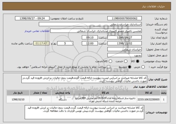 استعلام کد کالا مشابه میباشد بر اساس لیست پیوست ارائه قیمت گردد.قیمت بدون مالیات بر ارزش افزوده قید گرد.در صورت داشتن مالیات گواهی پیوست گردد.