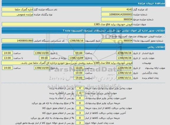 مزایده، مزایده فروش خودروی پراید gtxi 