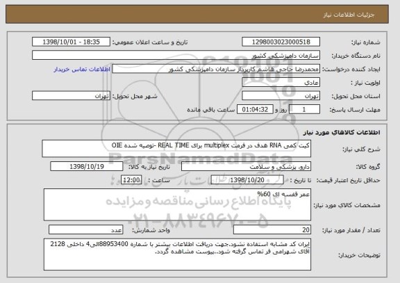 استعلام کیت کمی RNA هدف در فرمت multiplex برای REAL TIME -توصیه شده OIE