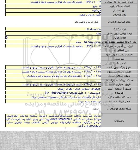 خریدتعداد ۱۰۰ جفت قورباغه  R۶۰ (RERAILMENT)