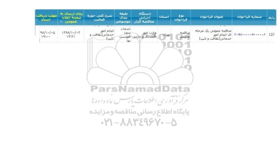 مناقصه, مناقصه انجام امور خدماتی نظافت و  تایپ