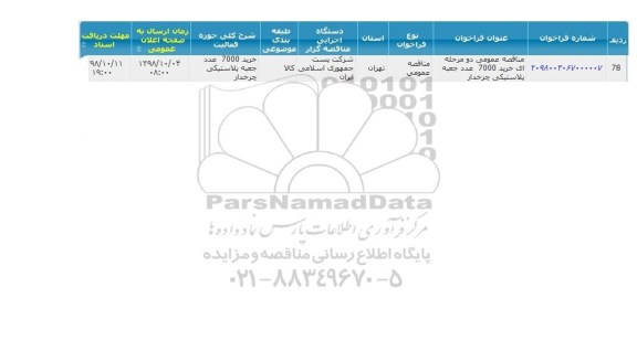 فراخوان مناقصه، فراخوان مناقصه خرید 7000 جعبه پلاستیکی چرخدار 