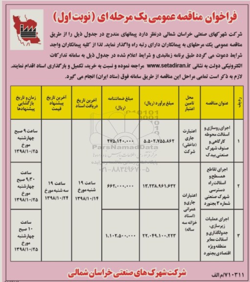 فراخوان مناقصه, فراخوان مناقصه اجرای روسازی و آسفالت محوطه و...