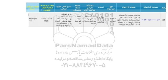 مناقصه ، مناقصه خرید خدمات مشاغل گروه پرستاری