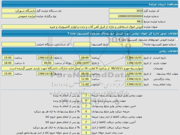 مزایده فروش اموال اسقاطی و مازاد