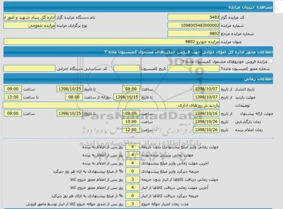 مزایده, مزایده خودرو 9802