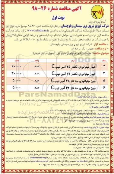 مناقصه, مناقصه خرید انواع فیوز مینیاتوری 