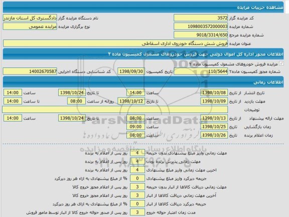 مزایده, مزایده فروش شش دستگاه خودروی اداری اسقاطی 