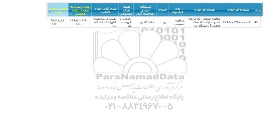 مناقصه بهسازی ساختمان فناوری , سامانه تدارکات الکترونیکی دولت 