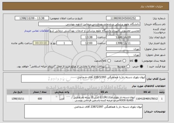 استعلام لیوان بلوری دسته دار با هماهنگی 23872397 آقای شجاعی