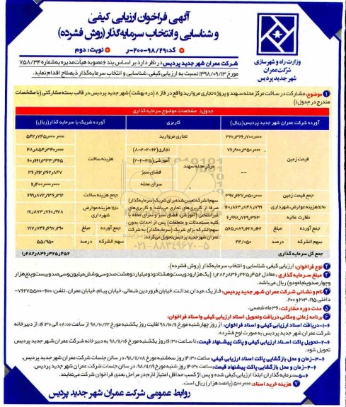 آگهی فراخوان,فراخوان مشارکت در ساخت مرکز محله - نوبت دوم 