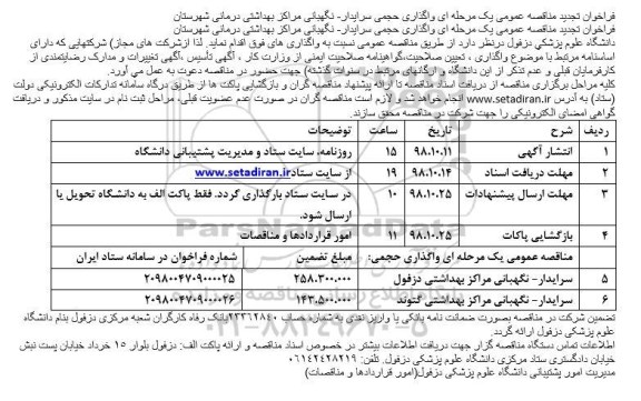 ​فراخوان مناقصه عمومی یک مرحله ای,فراخوان مناقصه واگذاری حجمی سرایدار - نگهبانی تجدید 