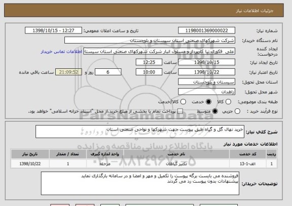 استعلام خرید نهال گل و گیاه طبق پیوست جهت شهرکها و نواحی صنعتی استان