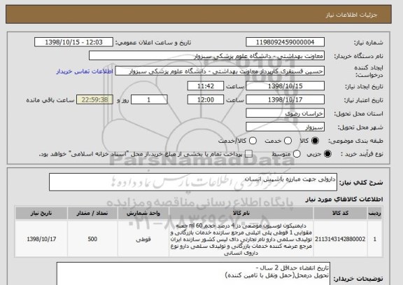 استعلام داروئی جهت مبارزه باشپش انسان