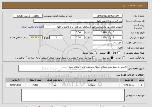 استعلام لایروبی خطوط وآدم روهای فاضلاب منطقه 2 و 4 آبفای اهواز