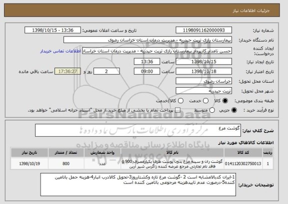 استعلام گوشت مرغ