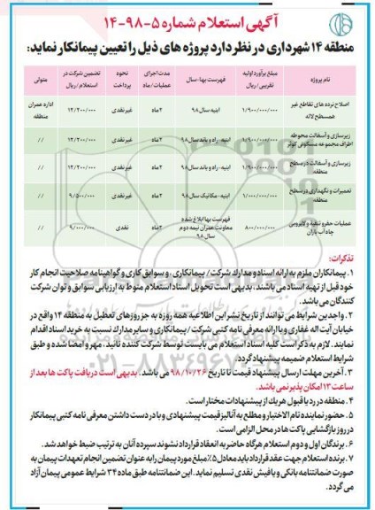 آگهی استعلام,استعلام  اصلاح نرده های تقاطع غیر همسطح و ....