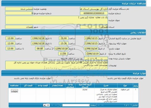 مزایده, مزایده یک باب مغازه تجاری (زیرزمین)