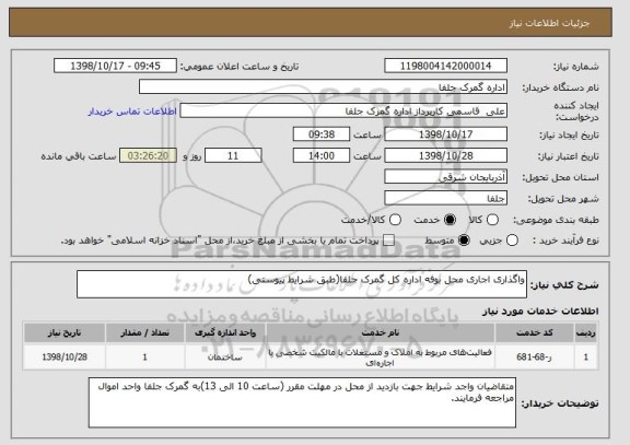 استعلام واگذاری اجاری محل بوفه اداره کل گمرک جلفا(طبق شرایط پیوستی)