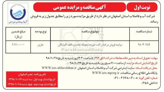 مزایده, مزایده فروش درختان آفت خورده محوطه چاه درب قلعه 