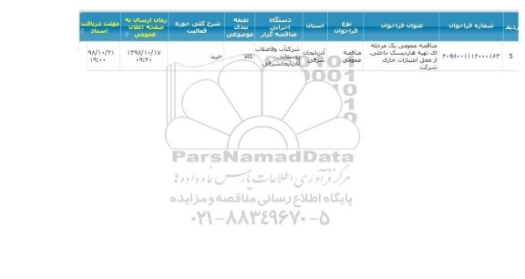 مناقصه عمومی یک مرحله ای تهیه هاردیسک داخلی