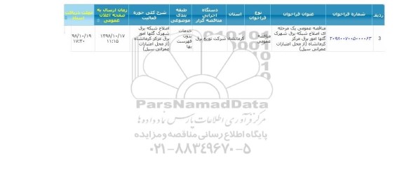 مناقصه, مناقصه اصلاح شبکه برق شهرک