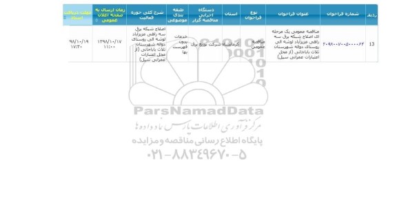 مناقصه, مناقصه اصلاح شبکه برق سه راهی ...