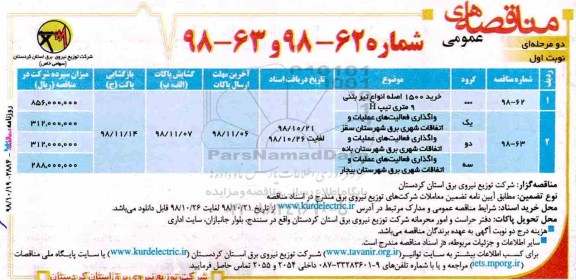 مناقصه, مناقصه خرید 1500 اصله تیر بتنی 