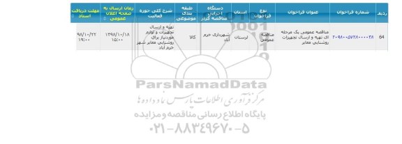 مناقصه ، مناقصه تهیه و ارسال تجهیزات روشنایی معابر