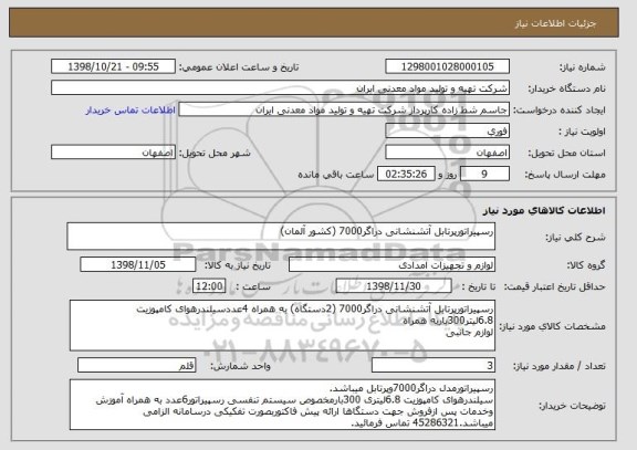 استعلام رسپیراتورپرتابل آتشنشانی دراگر7000 (کشور آلمان)