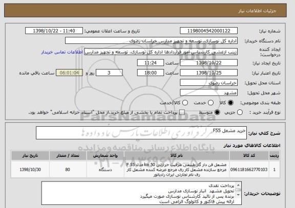 استعلام خرید مشعل F55 