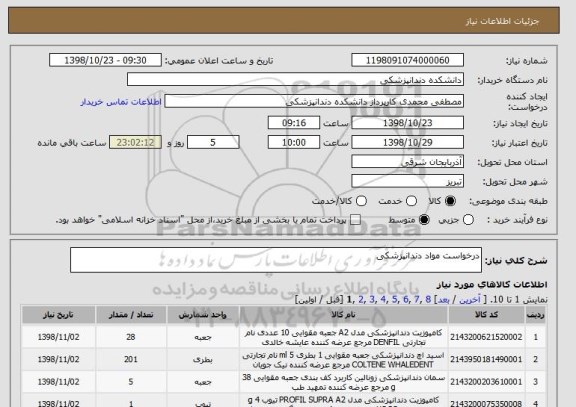 استعلام درخواست مواد دندانپزشکی