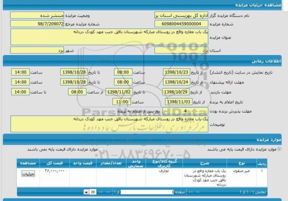 مزایده, مزایده یک باب مغازه 