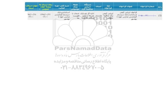 فراخوان, فراخوان ارزیابی کیفی استانداردسازی سیستم گرمایشی مدارس حوزه 1