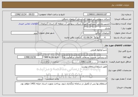 استعلام شیر مخلوط هرمی