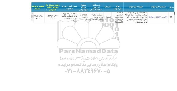 مناقصه, مناقصه عملیات اجرایی شبکه جمع آوری فاضلاب اراضی غرب