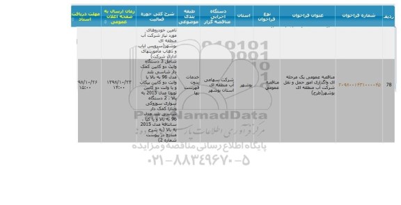 مناقصه, مناقصه واگذاری امور حمل و نقل شرکت آب منطقه ای