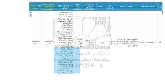 مناقصه, مناقصه واگذاری امور حمل و نقل شرکت آب منطقه ای 