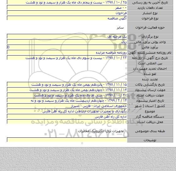 نگهداری  و تعمیرات تجهیزات ارتباطی اداره کل راه آهن فارس