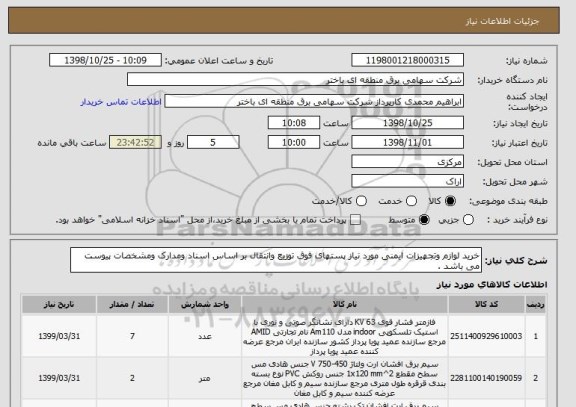 استعلام خرید لوازم وتجهیزات ایمنی مورد نیاز پستهای فوق توزیع وانتقال بر اساس اسناد ومدارک ومشخصات پیوست می باشد .