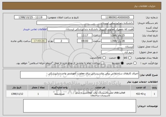 استعلام اجرای کارهای ساختمانی برقی وتاسیساتی برای معاونت آموزشی واحددندانپزشکی