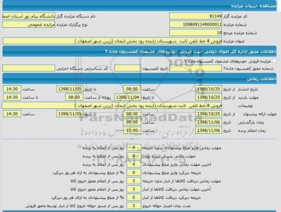 مزایده، مزایده فروش 8 خط تلفن ثابت 