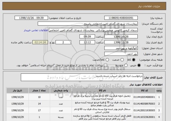 استعلام درخواست ادیه ها باید اسیاب شده باشند 